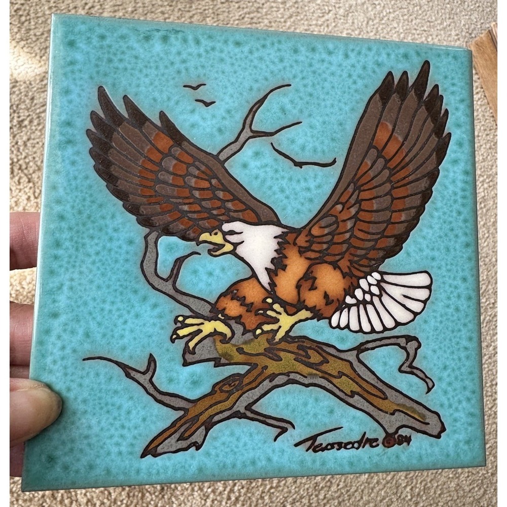 Vintage 1984 Cleo Teissedre Eagle Ceramic Tile Trivet Southwestern Art‎ Coaster